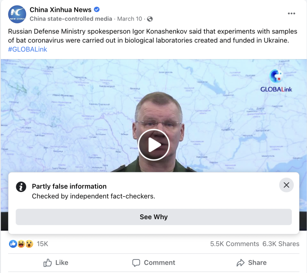 Le pagine Facebook del governo cinese e la disinformazione russa